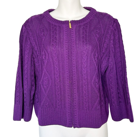 St. John Sweaters - St. John Santana cable knit purple zip up cardigan sweater jacket size small